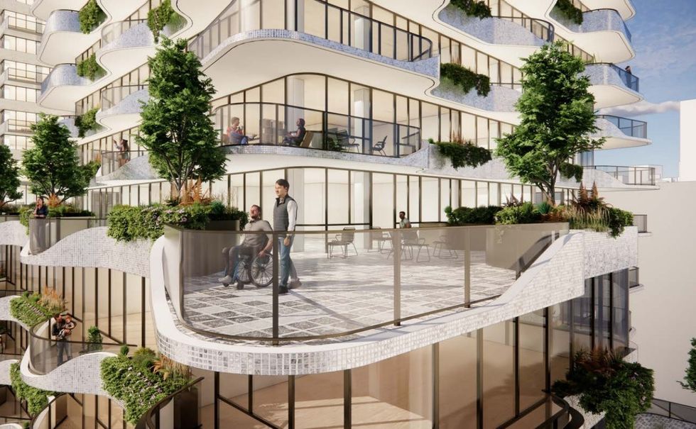 The 44-storey East Tower's building podium.