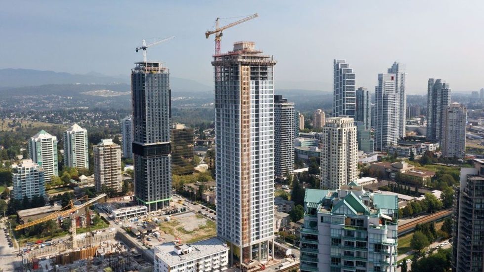 The 44-storey NUVO in Burnaby, which topped off in September 2024.