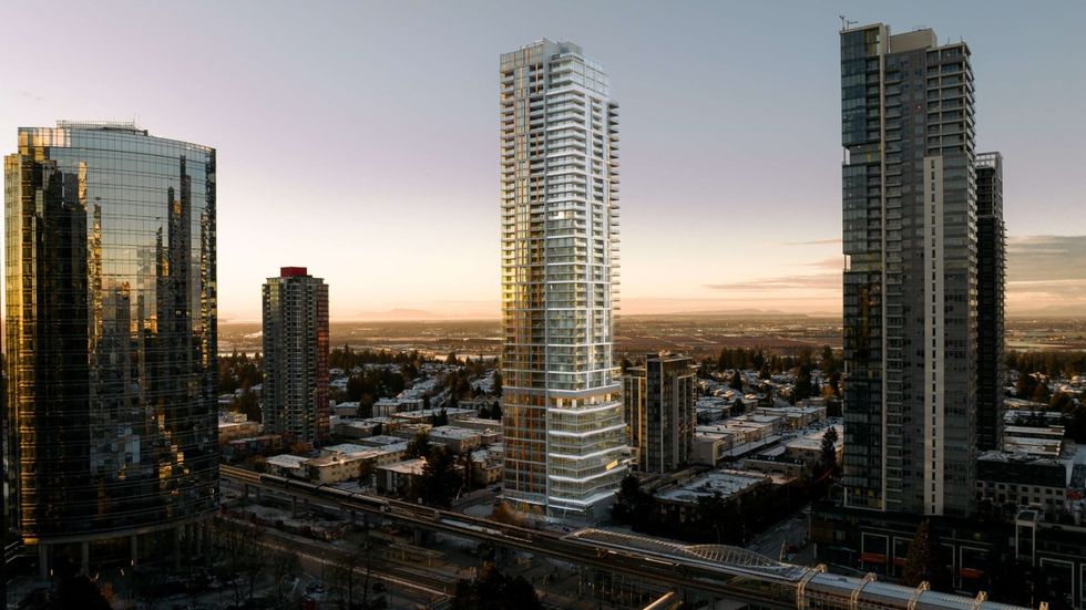 The 48-storey Highline Metrotown tower next to Metrotown Station in Burnaby.
