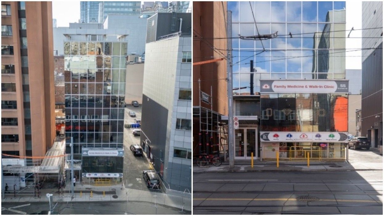 ​The 6-storey commercial building at 55 Dundas Street East, near Yonge-Dundas Square.