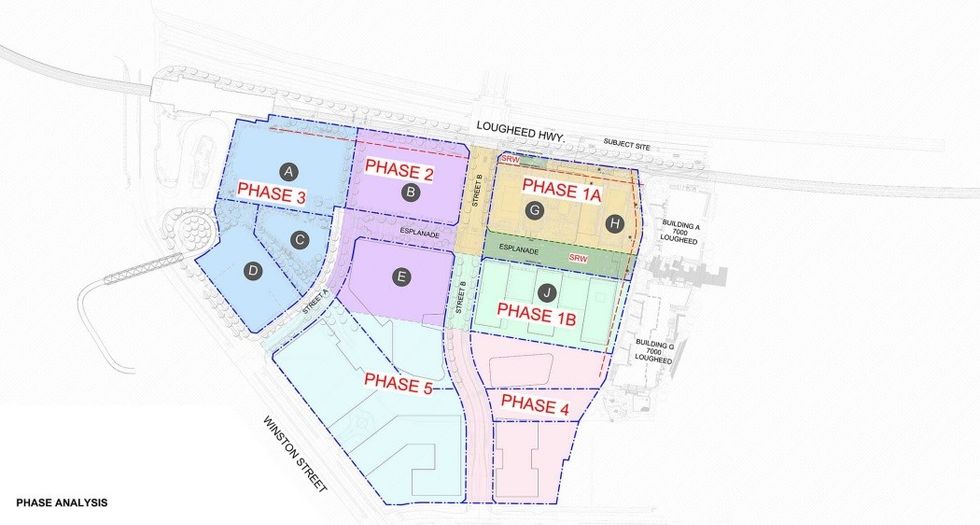 The 6800 Lougheed Highway site and phasing plan for Burnaby Lake Village.