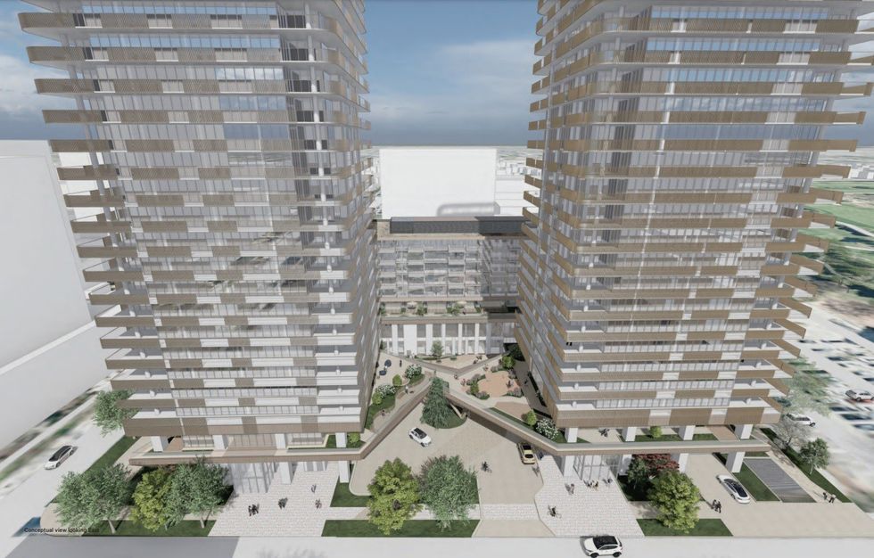 The "bowtie" amenity bridge that would connect the two buildings.