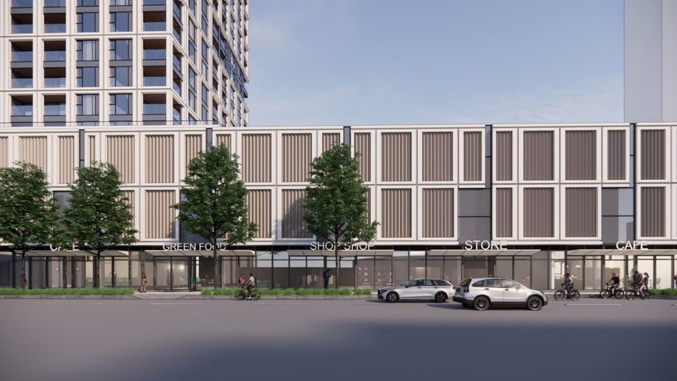 The building podium and retail space along St. Paul Street.