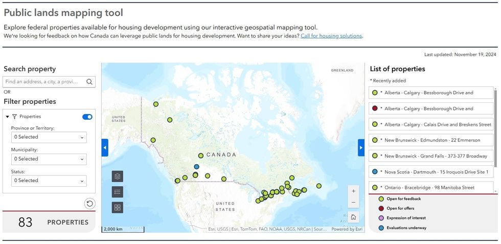 The Canada Public Land Bank dashboard as of January 2025.