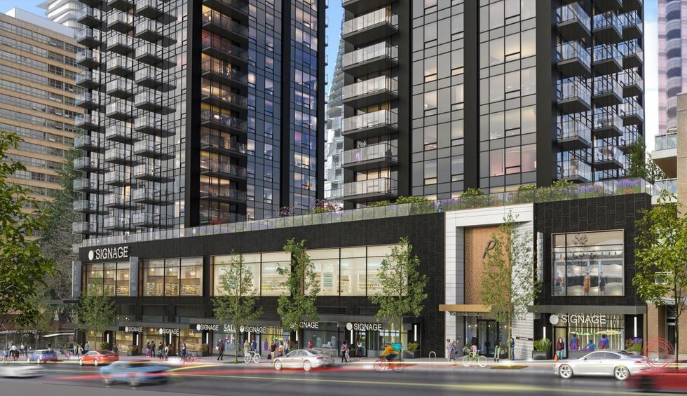 The commercial podium along Robson Street.