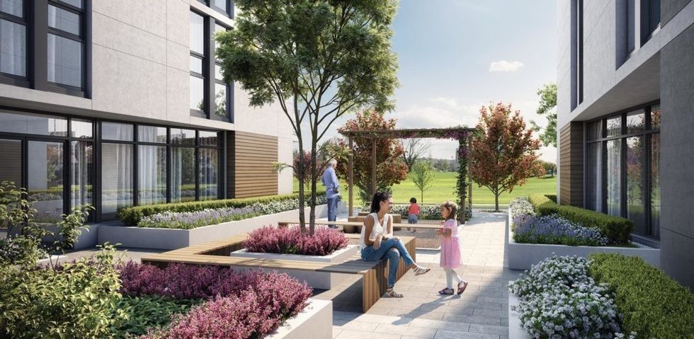 The courtyard between the two Auberry buildings planned for 463 W 59th Avenue.