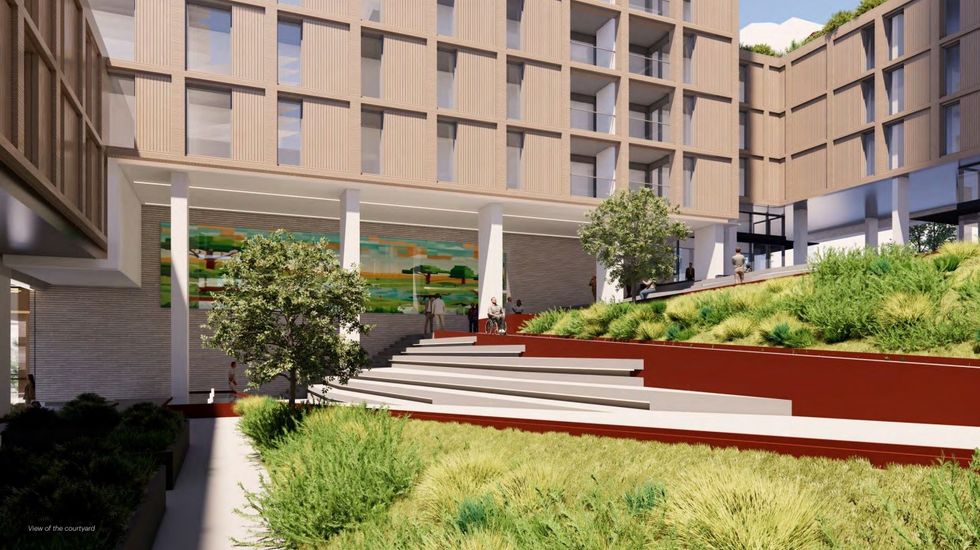 The courtyard in between the towers.