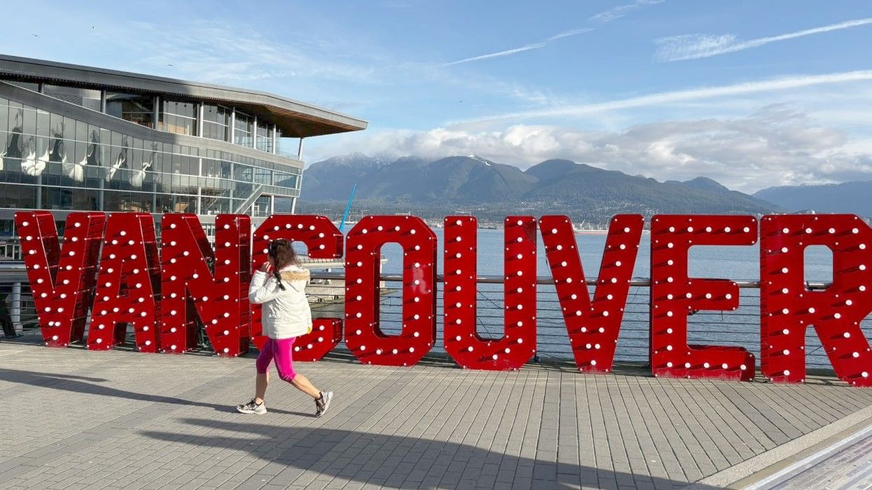 The current "Vancouver" sign outside of Canada Place in Vancouver.