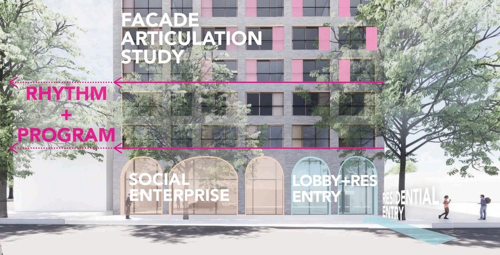 The East 3 tower base along E Hastings Street.