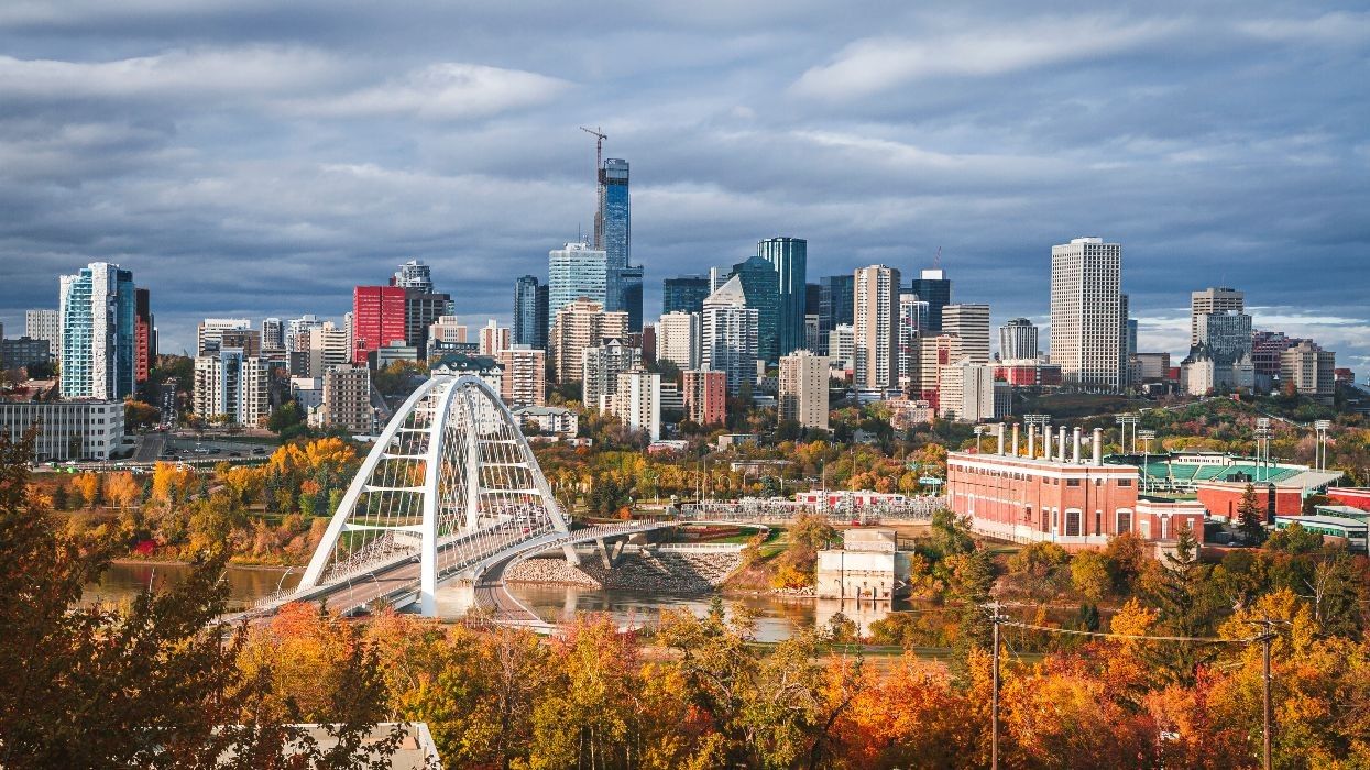 The Edmonton skyline from a distance.