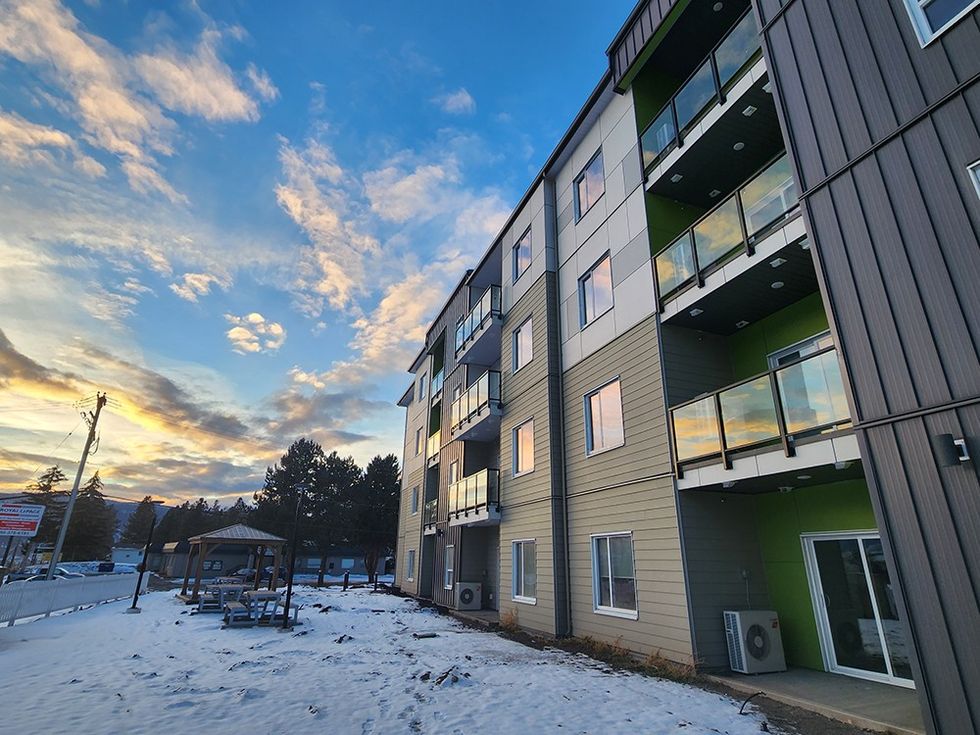 The exterior of the Olympic Villas building in Merritt.