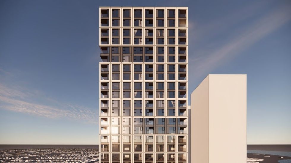 The fa\u00e7ade of the 40-storey tower.