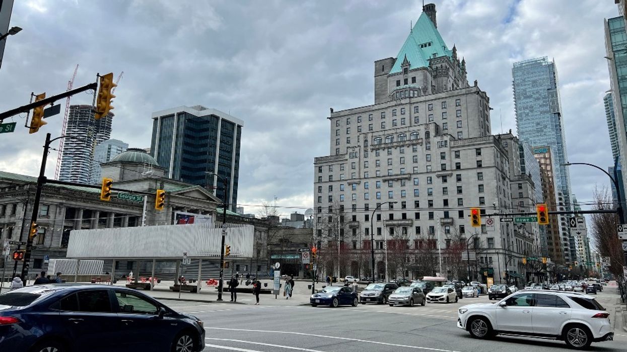 The Fairmont Hotel Vancouver. towering over the Vancouver Art Gallery.