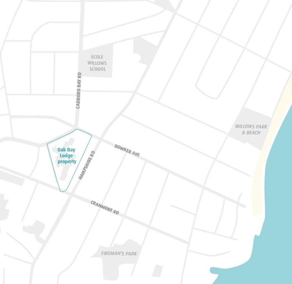 The four-acre Oak Bay Lodge site that may be potential redeveloped.