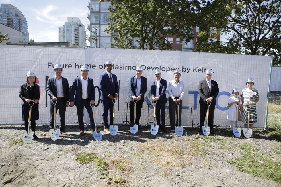 The groundbreaking ceremony for 220 Prior Street in 2022 was attended by members of Keltic and Masimo, as well as Minister Ravi Kahlon and then-Mayor of Vancouver Kennedy Stewart.