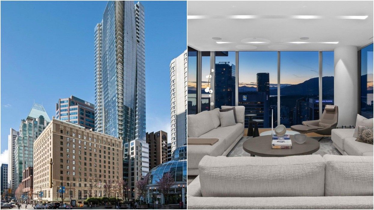 The Hotel Georgia and private residences (left) and the interior of the penthouse.