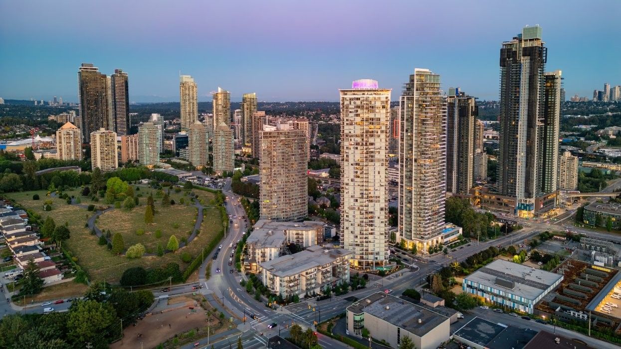 The intersection of Gilmore Avenue and 1st Avenue in the Brentwood area of Burnaby.