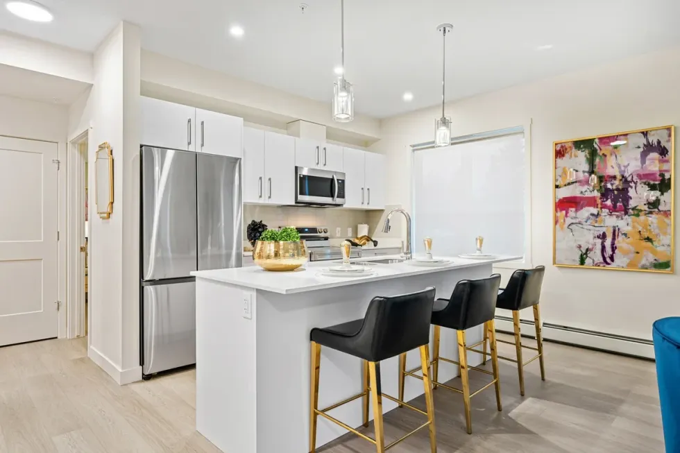 The kitchen of a unit within Elbow 5 Eight.