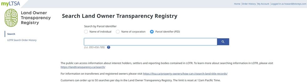 The Land Owner Transparency Registry homepage.