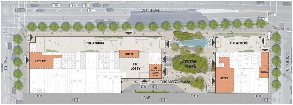 The layout of the public space across the site.