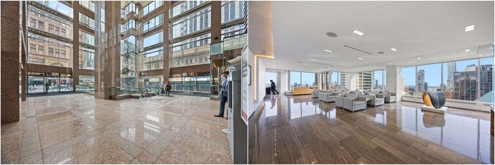 The lobby (left) and office space (right) within 1 Queen Street East.