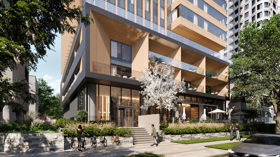 The main entrance along Barclay Street.