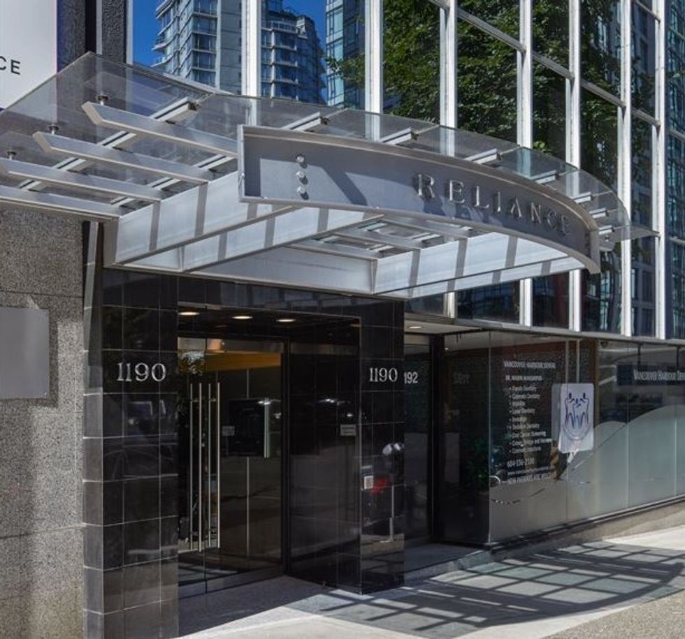 The main entrance to 1190 Melville Street in Vancouver.