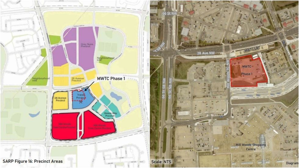 The Mill Woods Town Centre site and Phase One site.