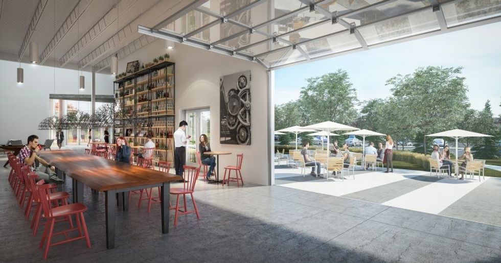 The north-west entrance of Factory Square (451 Phillip Street) the secondary entrance servicing rapid transit commuters.