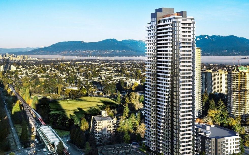 The Perla tower by Polygon Homes near Central Park in Burnaby.