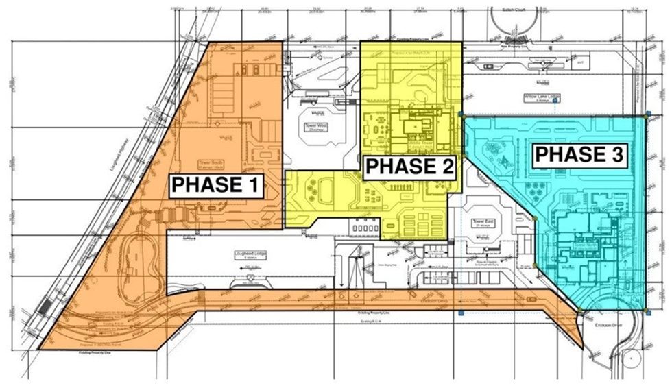 The phasing plan for the Lougheed Village infill towers.