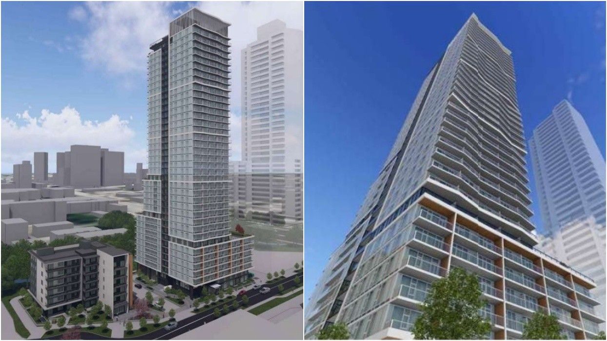 The planned 6-storey and 37-storey building at 13531-13567 95 Avenue in Surrey.