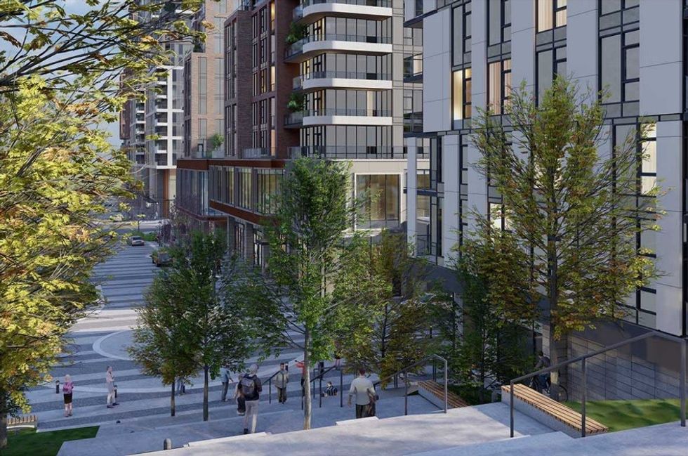 The planned esplanade running through the Burnaby Lake Village community.