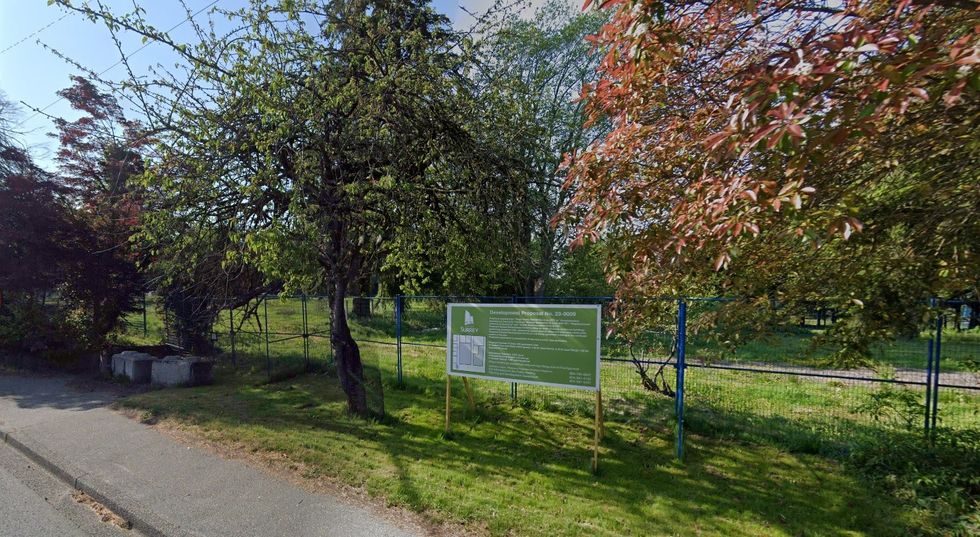 The portion of the Southend Village site along 16 Avenue in Surrey as of May 2023.