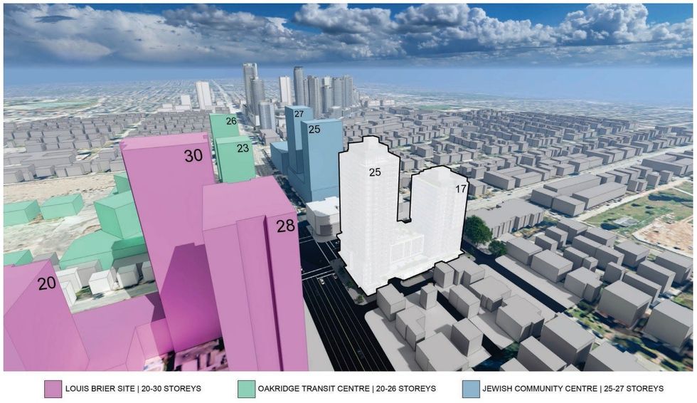 The proposed building (white) and other nearby projects.