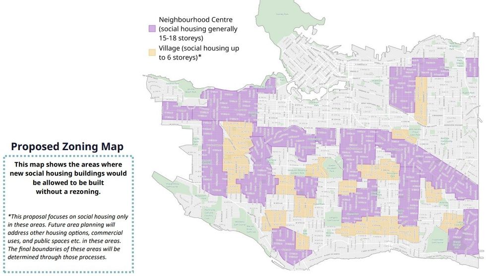 The proposed zoning map under the new social housing initiative.