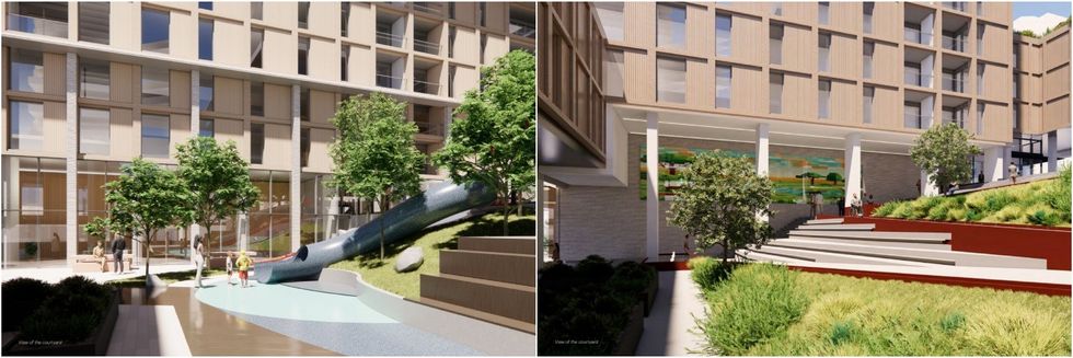 The revised design (left) and original design (right) for the internal courtyard.