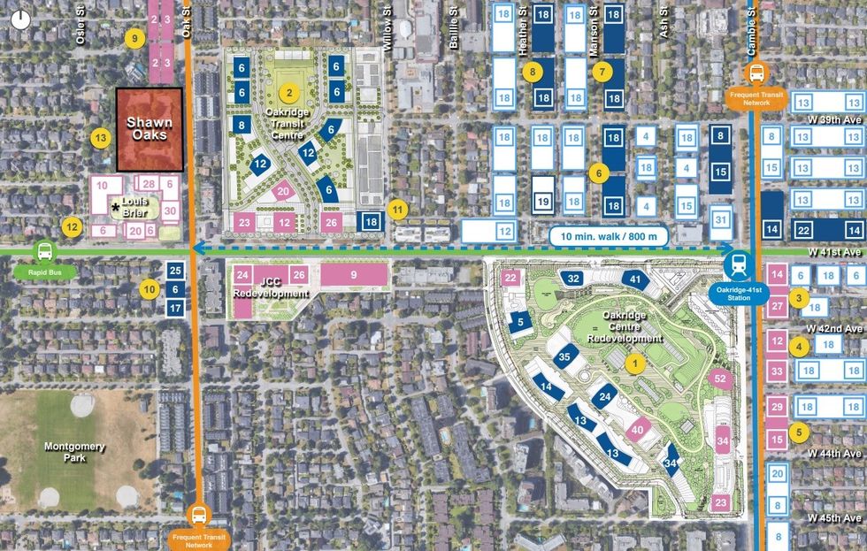 The Shawn Oaks site at 5505-5585 Oak Street in Vancouver and its surrounding context.