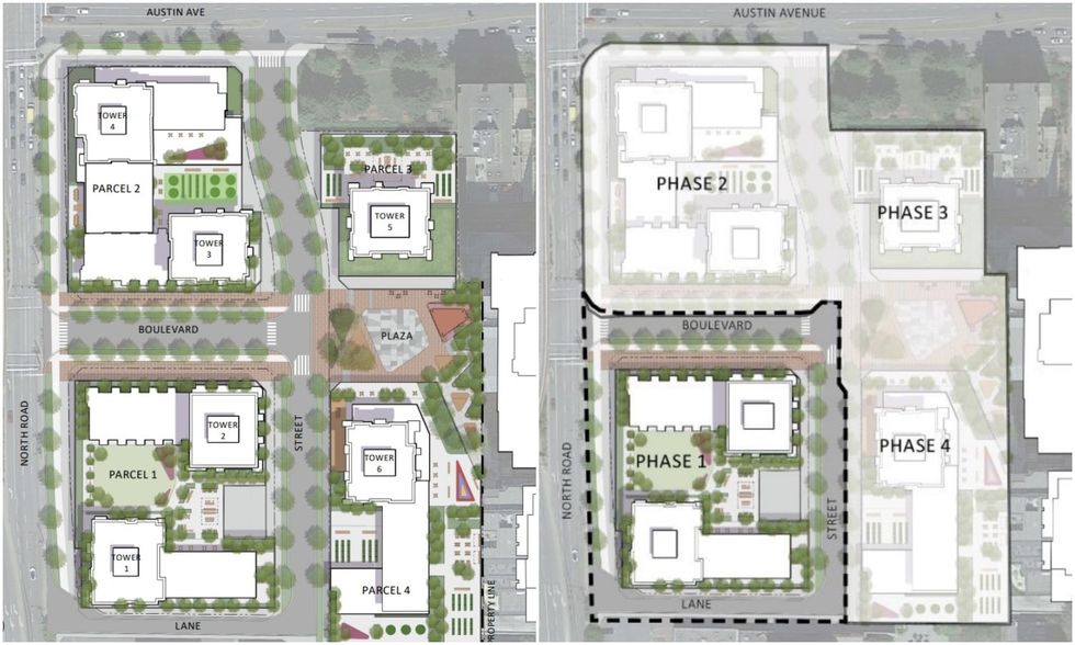 The subdivision plan (left) and phasing plan (right) of the North Road Master Plan.