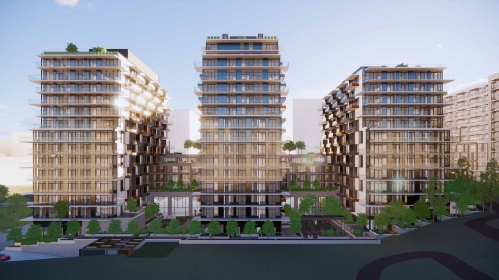 The three buildings planned for Phase 1B of Burnaby Lake Village.