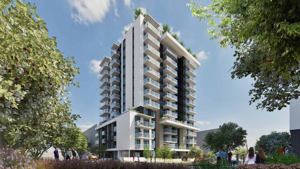 The tower proposed for 325-343 W 41st Avenue and 5696 Alberta Street in Vancouver. 