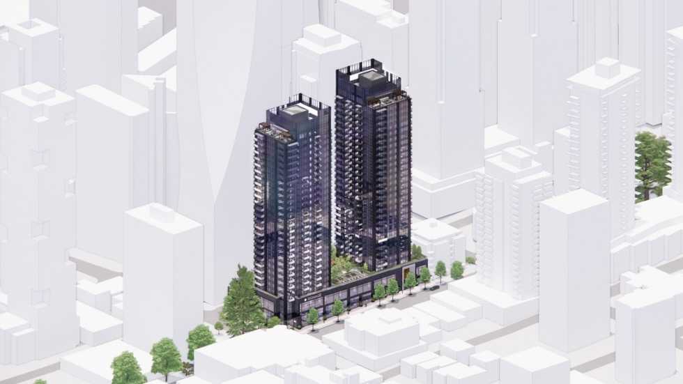 The towers planned for 1525-1555 Robson Street in Vancouver.