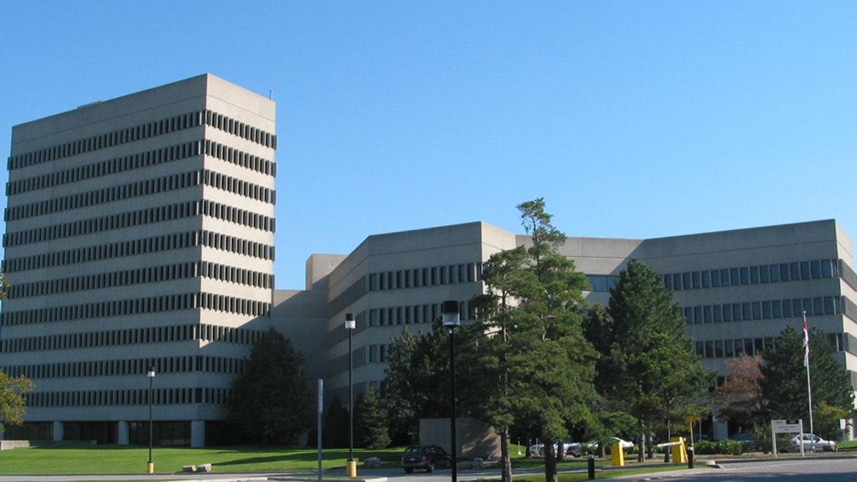 The two-tower office property at 95-105 Moatfield Drive in Don Mills.