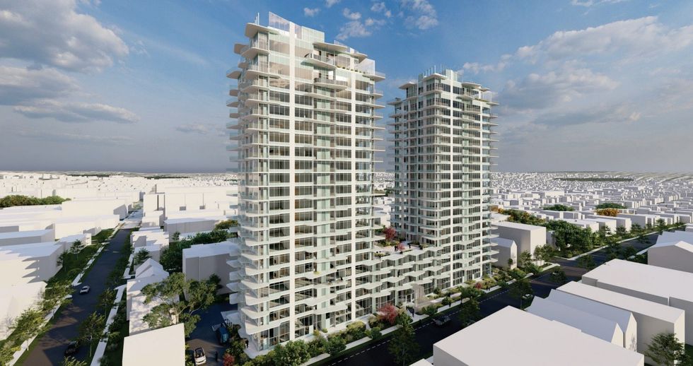 The two towers planned for 2244-2280 W 6th Avenue in Vancouver.