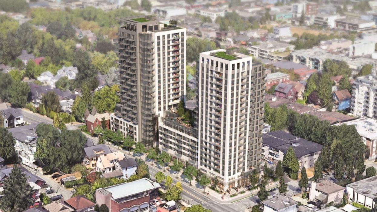 The two towers proposed for 25-5 E 12th Avenue in Vancouver.