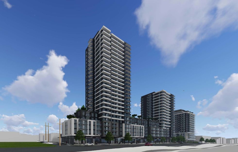 The two towers proposed for 375-475 W 41st Avenue (357 W 41st Avenue) in Vancouver.