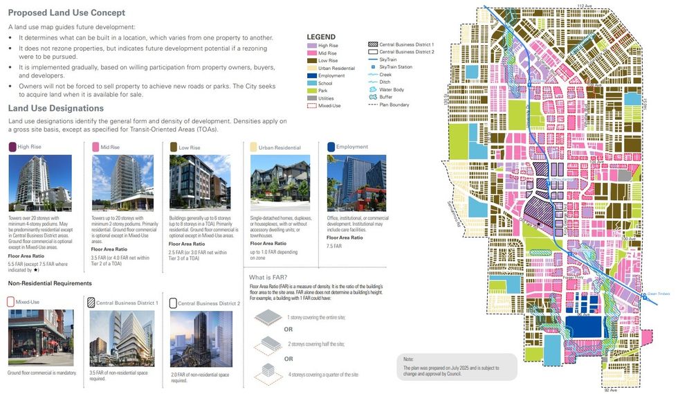 The updated land use concept for Surrey City Centre, including the Central Business District.