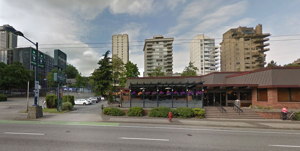 The White Spot that formerly occupied 1608-1616 W Georgia Street, in June 2017.