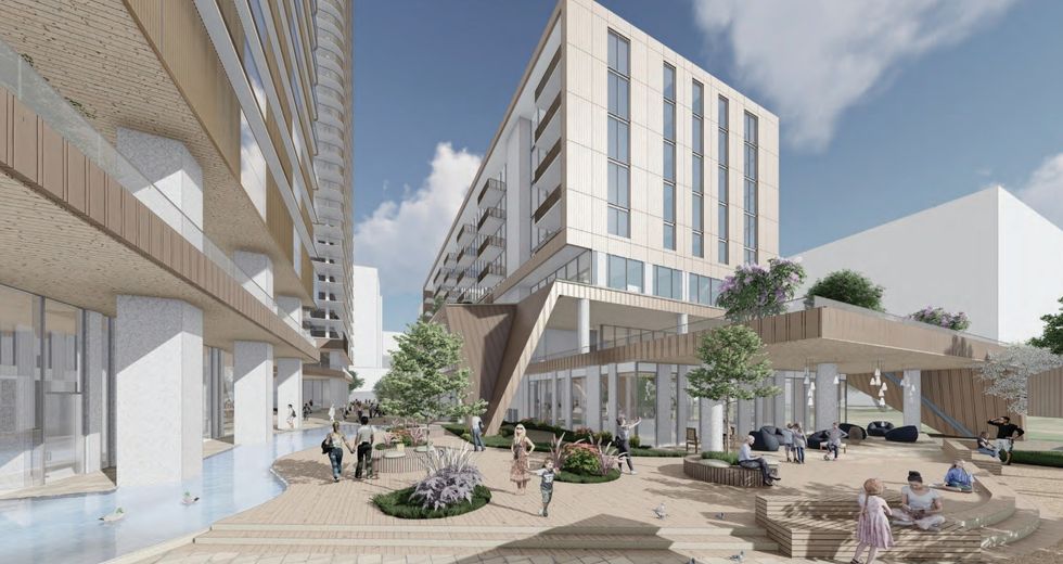 The YMCA replacement building, with affordable housing above.