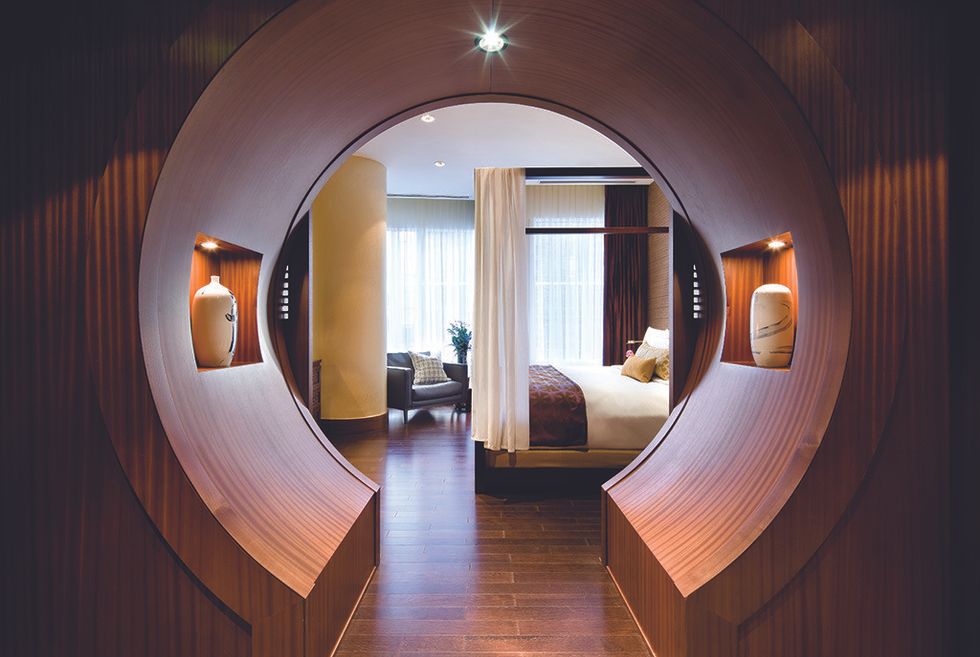 This way to love heaven. The moon gate entrance to the bedroom in the Shangri-La Suite, Toronto.